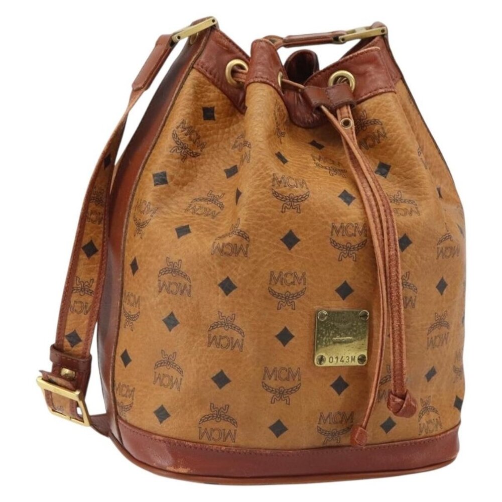 Authentic MCM Logogram Vicetos Shoulder Bag PVC Brown Gold